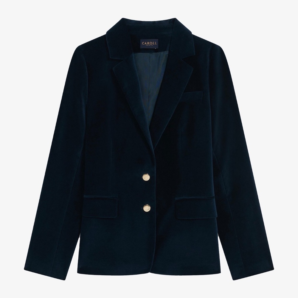Caroll Paris Navy Velvet Blazer | EU 38 | AMBER - Blazer - bleu marine